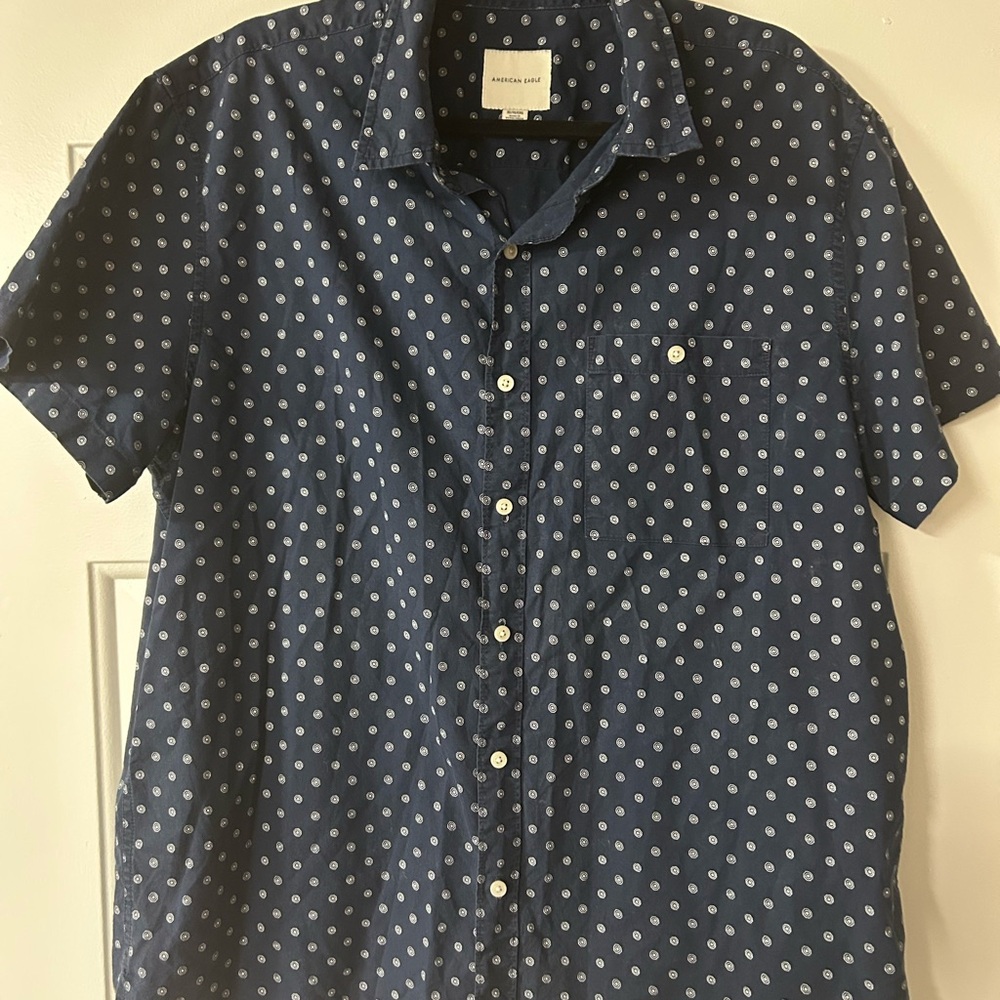 American Eagle Outfitters Navy Polka Dot Shirt
